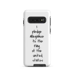 White phone case with handwritten Pledge of Allegiance text design