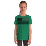 Youth green short sleeve t-shirt with black American flag