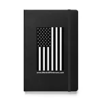 Black hardcover notebook with minimalist black and white American flag design